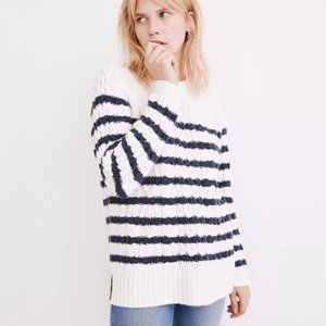 NWT Madewell Linelle Cableknit Pullover Sweater in Stripe | Nautical Vibes